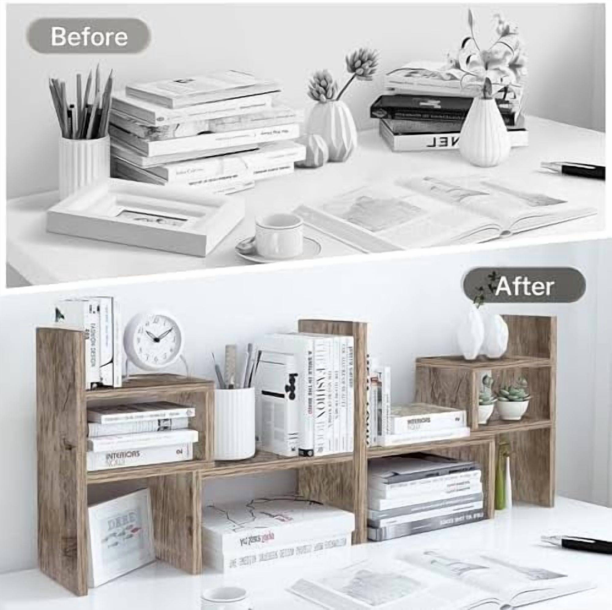 Office Desk Organizers and Accessories for College Dorm Decor, Supplies Wooden Desk Organizer for Plants, Cubicle Shelf of Makeup Organizer for Cute Room Decor, Grey Oak