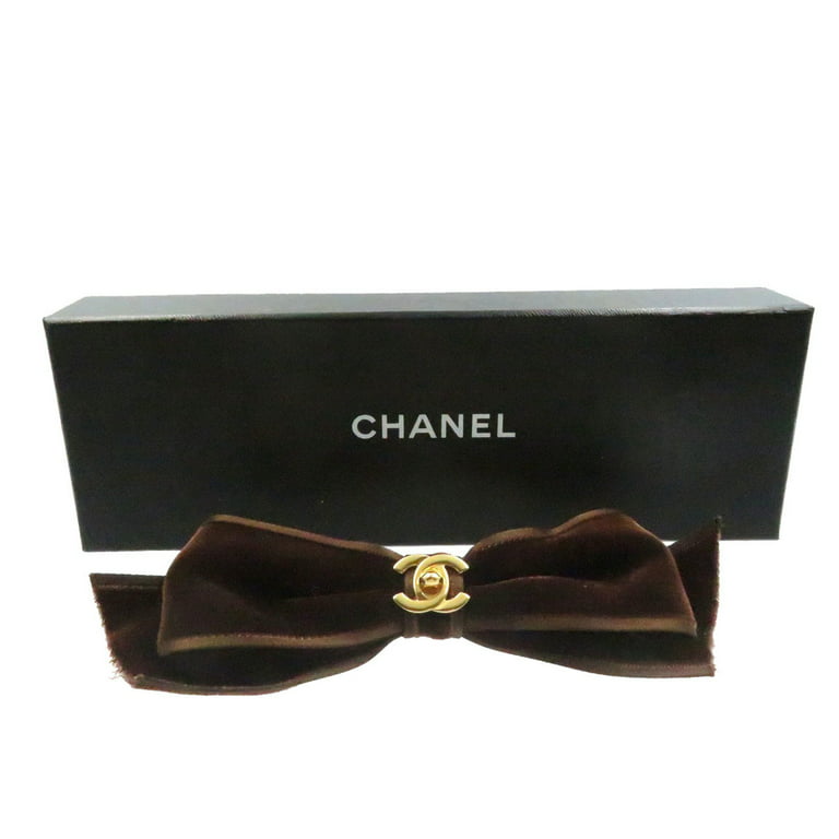 Chanel Suede Brown Valletta Hair Clip Ribbon Coco Mark Turn Lock Motif 0032  CHANEL