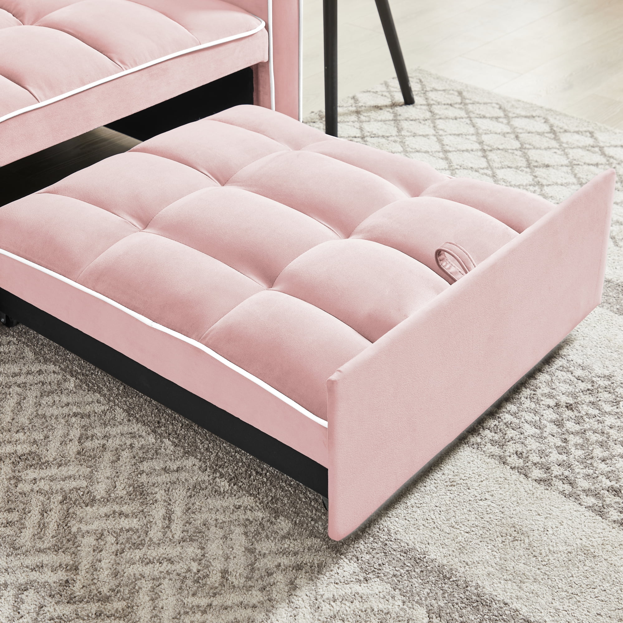 3-in-1 Convertible Chair Bed, Indoor Lounge Chair with Pillow, Single Sofa Pull Out Couch for Living Room,Pink