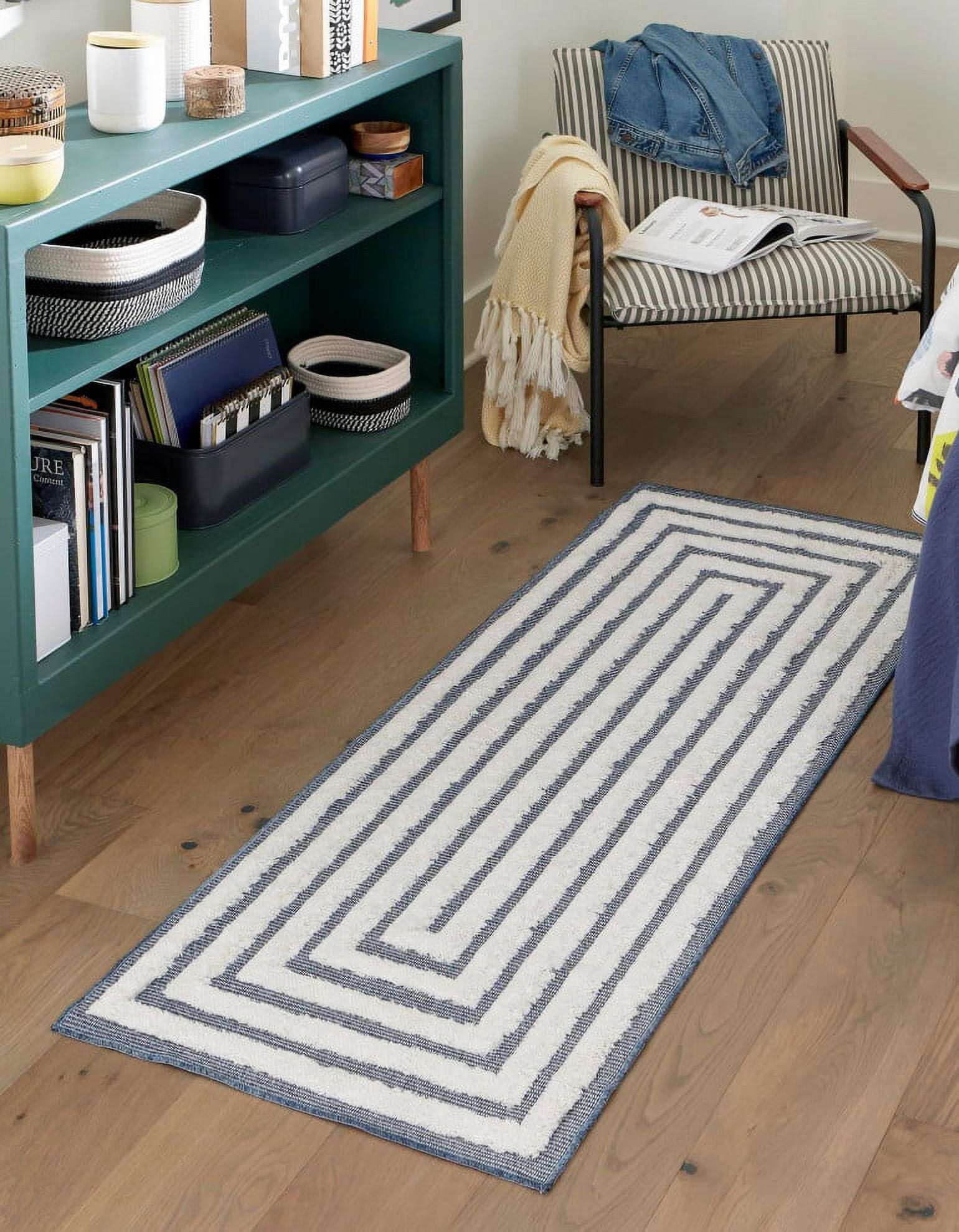 Sabrina Soto Casa Collection Area Rug - Toluca (2' 7" x 12' Runner Navy Blue/Ivory)