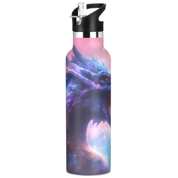 ALAZA Glitter Dargon Pattern Stainless Steel Water Bottle Vacuum Insulated Leak-Proof Tumbler with Straw Handle 20oz