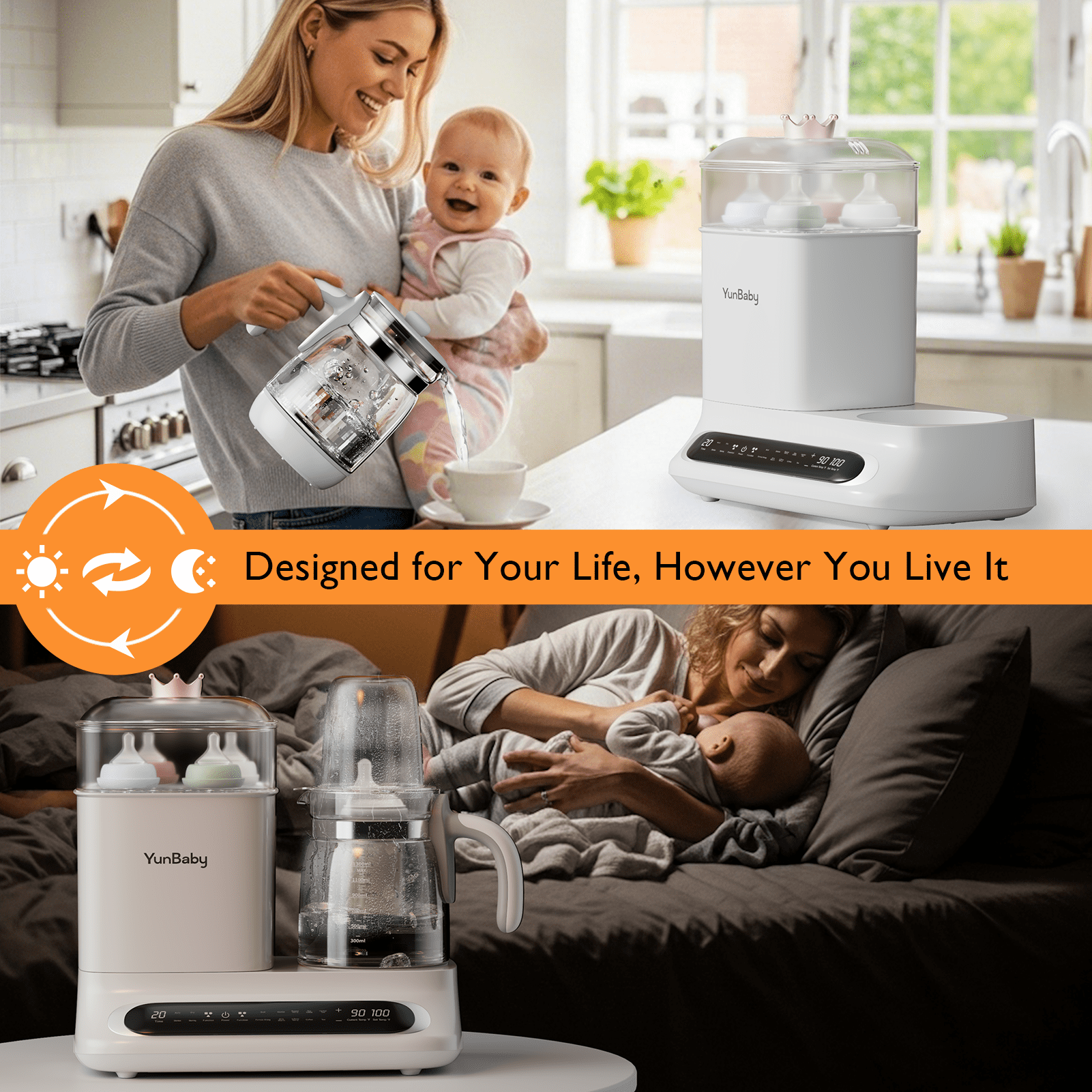 Yunbaby Baby Bottle Warmer & Sterilizer, 44oz Formula Kettle with Drying & Steam, Multi-Function Bottle Warmer for Breastmilk, Food & Baby Essentials
