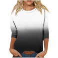 thumbnail image 3 of Bovxnpu 3/4 Length Sleeve Womens Tops, Cotton Casual Tunic Tops for Women Loose Dressy, Women's Fashion Casual Gradient Printed Round Neck 3/4 T-Shirt Loose Top XXXL, 3 of 5