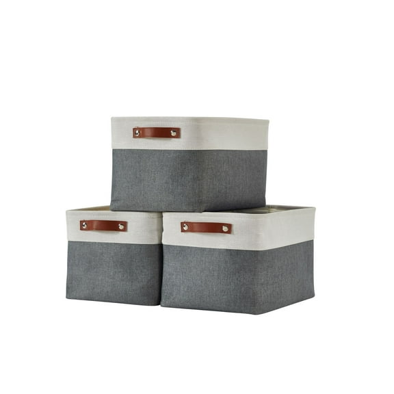 DECOMOMO 15 x 11 x 9.5 in Foldable Fabric Storage Bin, Slate Grey and White, Set of 3 Count Pack