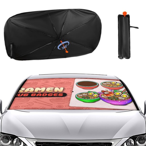 Ramen Sombrilla Solar para Auto - Protector de Parabrisas Plegable | Cortina Solar Delantero | Bloqueo UV y Aislamiento de Calor 133x73cm