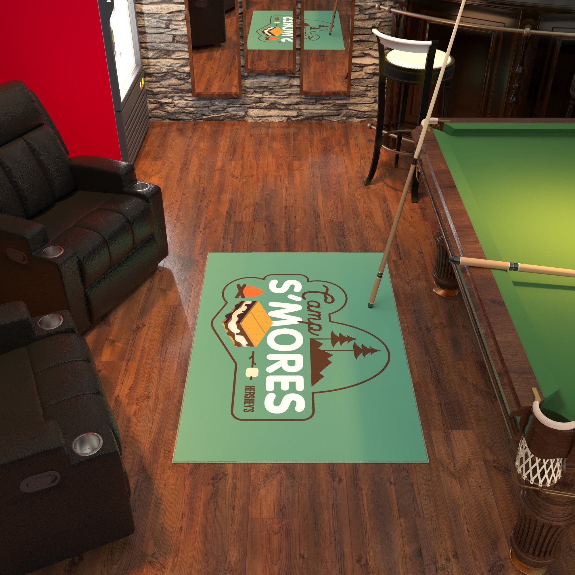 Ottomanson Hershey Smores Logo Non-Slip Rubberback 3x5 Machine Washable Area Rug, 3'3" x 5', Green