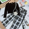 thumbnail image 4 of Toddler Girl Casual Set Plaid Print Long Sleeve Top and Wide-Leg Pants, 4 of 8