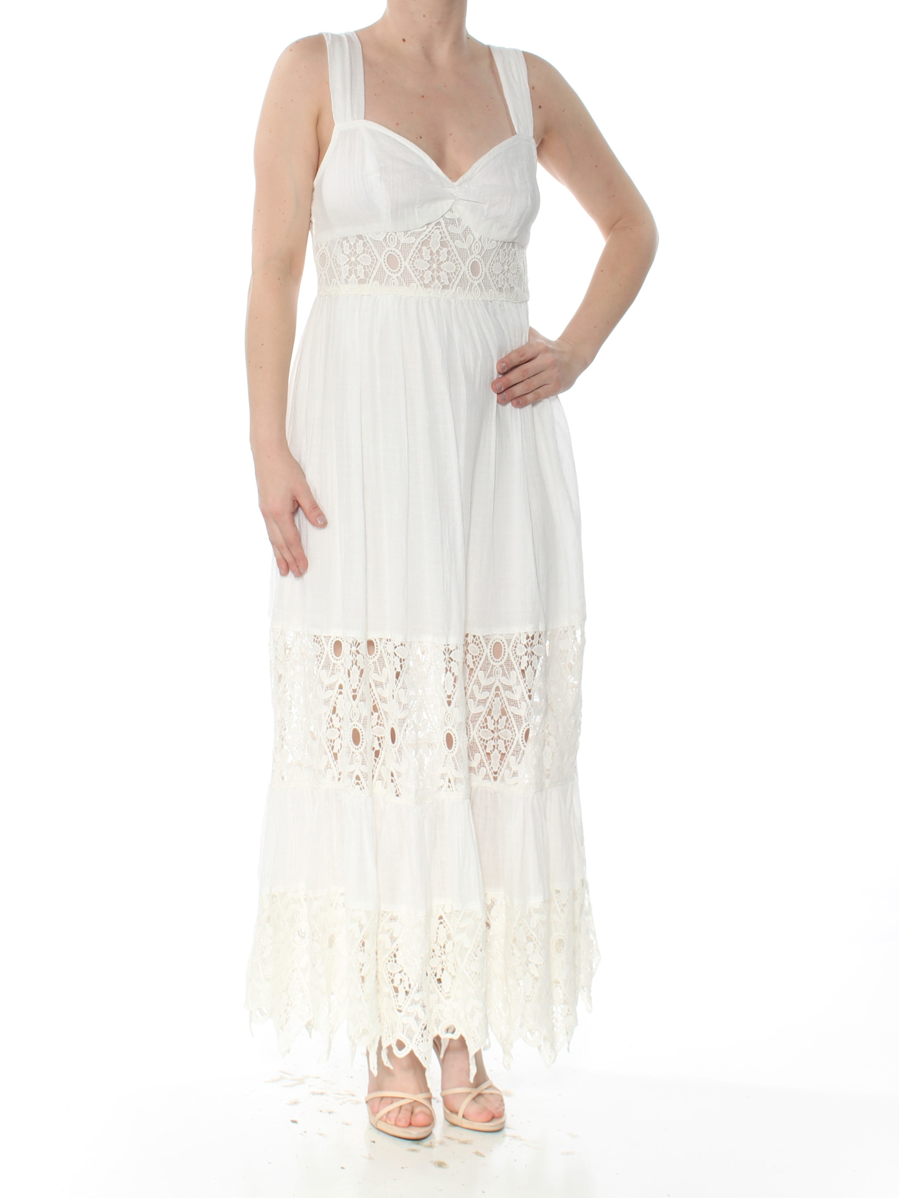 Free People - FREE PEOPLE Womens White Cut Out Eyelet Sleeveless V Neck Maxi Empire Waist Formal 