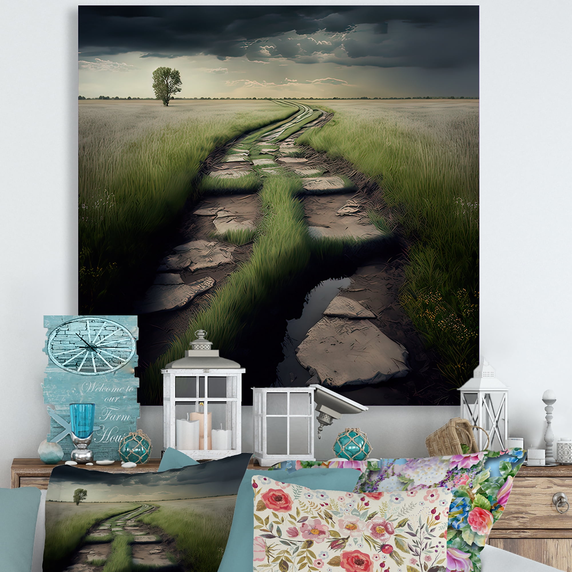 Designart Path In The Middle Of A Field I Canvas Wall Art