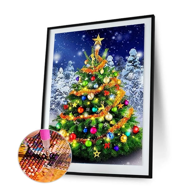 Cuadros Decorativos DIY diamante pintura árbol de Navidad completo taladro redondo imagen de diamantes de imitación Likrtyny embutido en tela