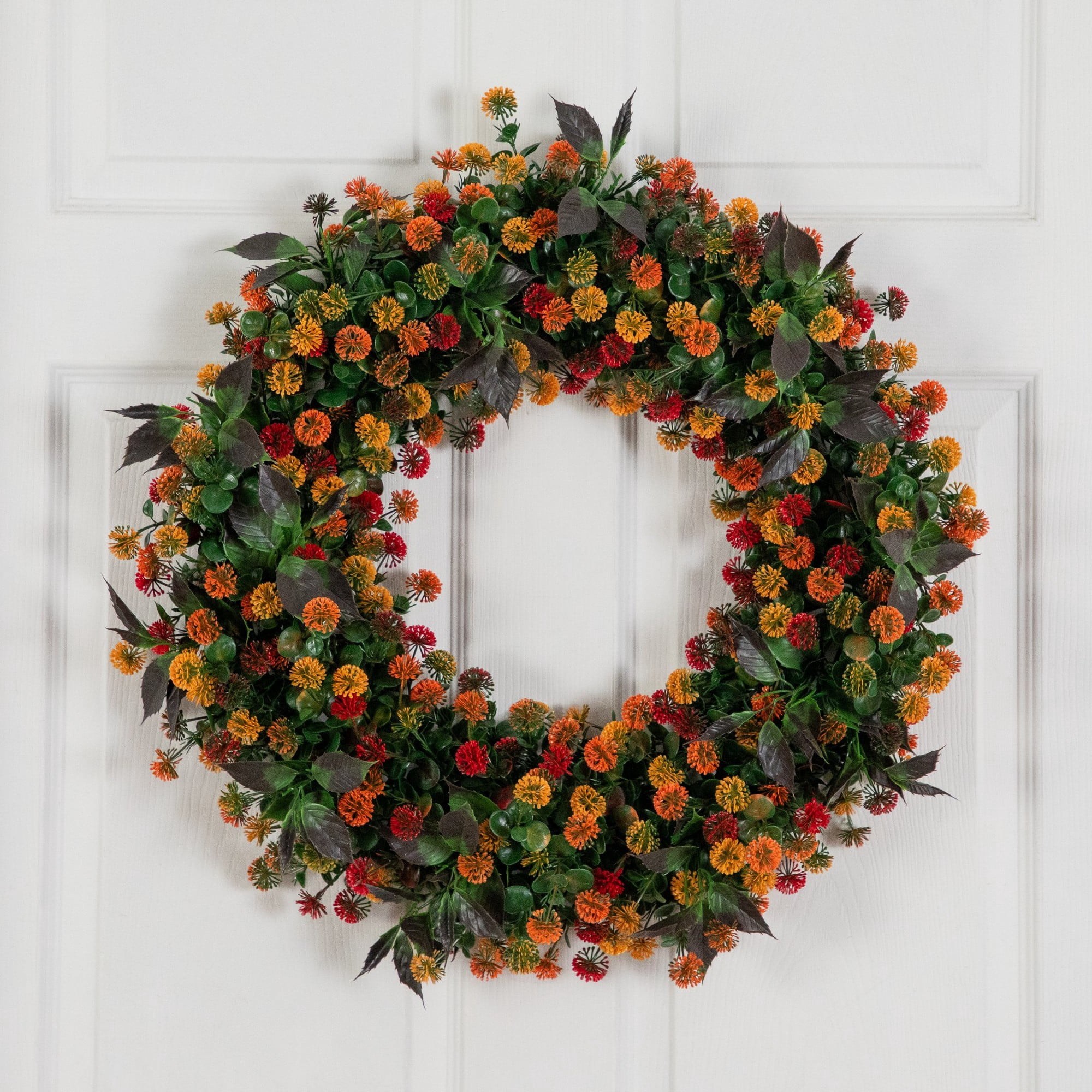 24in. UV Resistant Autumn Artificial Fall Mum Wreath (Indoor/Outdoor)