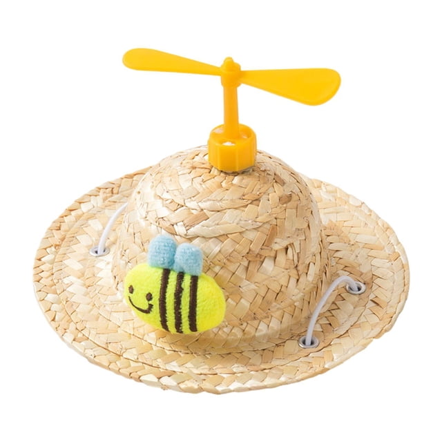 BELOVING Hand Woven Straw Hat Adjustable Chin Strap Pet Hat for Sports Walking Summer Bee