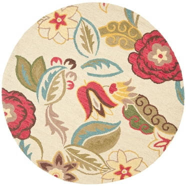SAFAVIEH Blossom Nancy Floral Flowers Wool Area Rug, Beige/Multi, 4' x 4' Round