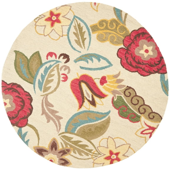 SAFAVIEH Blossom Nancy Floral Flowers Wool Area Rug, Beige/Multi, 8' x 8' Round