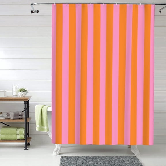 NEONWE Boho Mid Century Minimalist Abstract Shower Curtain, Pink and Orange Striped, Modern Aesthetic Girl Art, with 10 Hooks, 60x72 Inches