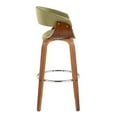thumbnail image 2 of Vintage Mod 30" Mid-Century Modern Fixed-Height Barstool with Swivel in Walnut Wood and Green Fabric with Round Chrome Metal Footrest by LumiSource - Set of 2, 2 of 4