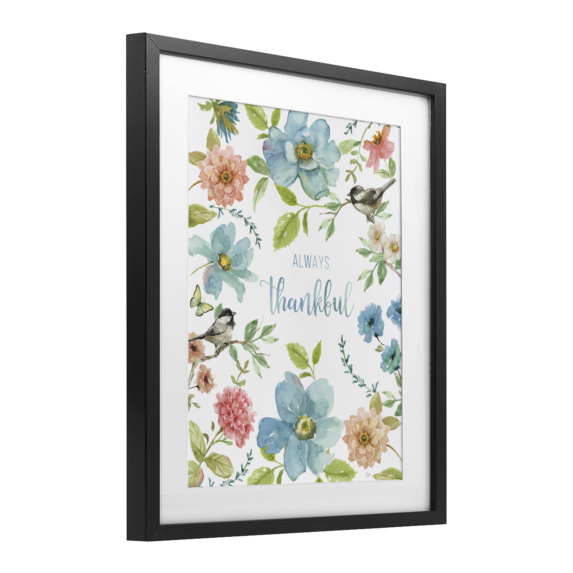 Stupell Industries Always Thankful Pink & Blue Black Framed Print Under Glass, design by Nan
