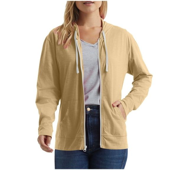 Kaemgyyd Hoodie for Women Basic Lightweight Zip up Sweatshirt Casual Long Sleeve Drawstring Fall Jacket with Pockets