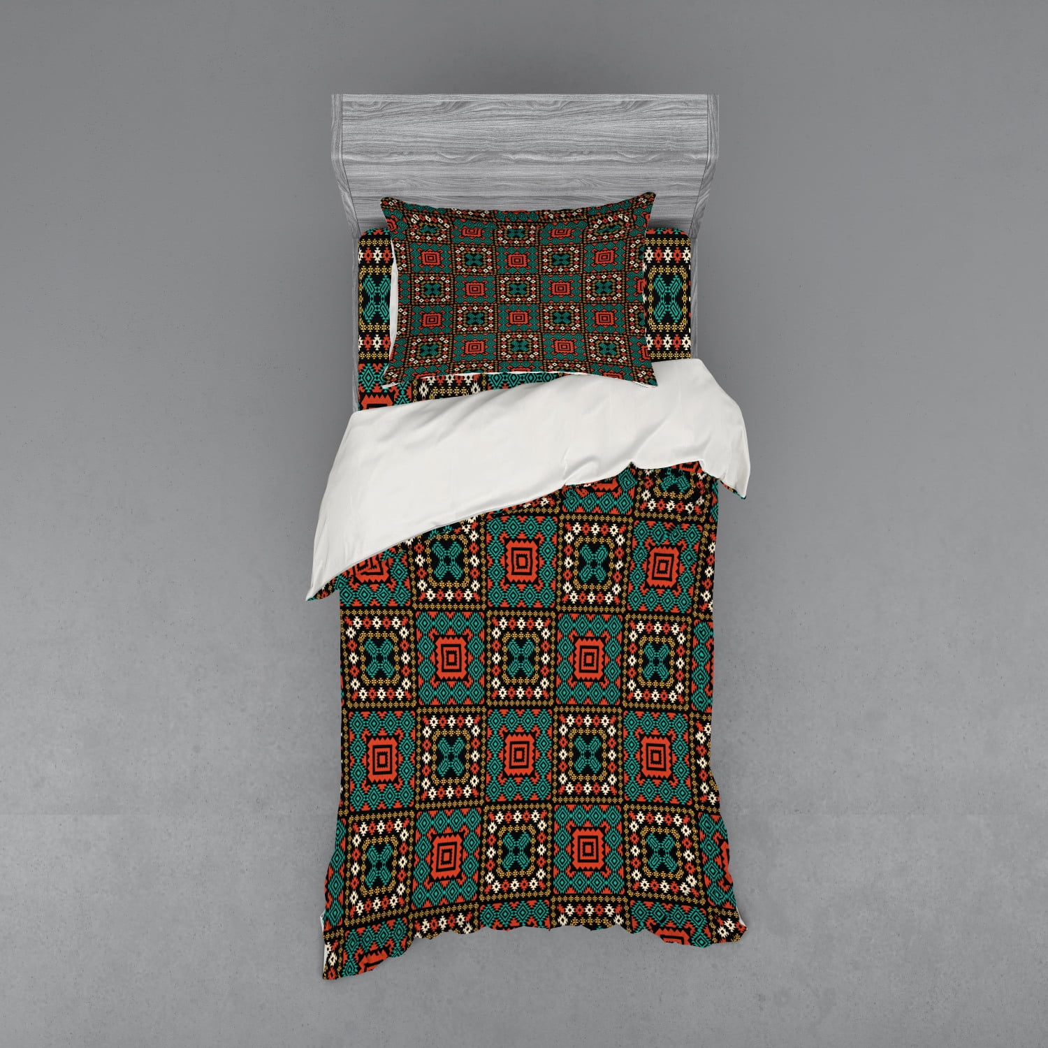 Ethnic Duvet Cover Set, Ornament with Geometric Details Bohemian