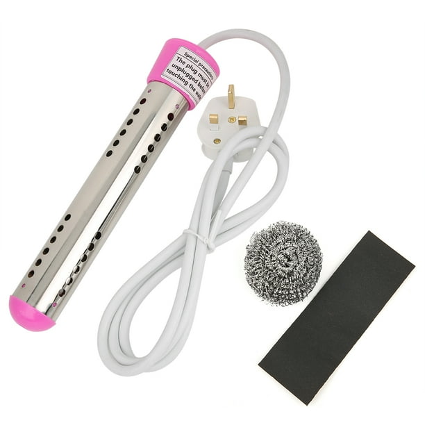 Calentador de agua eléctrico portátil, 1,5 m, 2000 W, para hogar y viajes, enchufe británico, 220 V, color rosa (apagado automático)