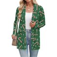 thumbnail image 3 of Women's Christmas Printed Lightweight Cardigan Long Sleeve Casual Loose Thin Fit With Pockets Jacket for Holiday Comfort and Everyday Wear,Dark Green,M, 3 of 4