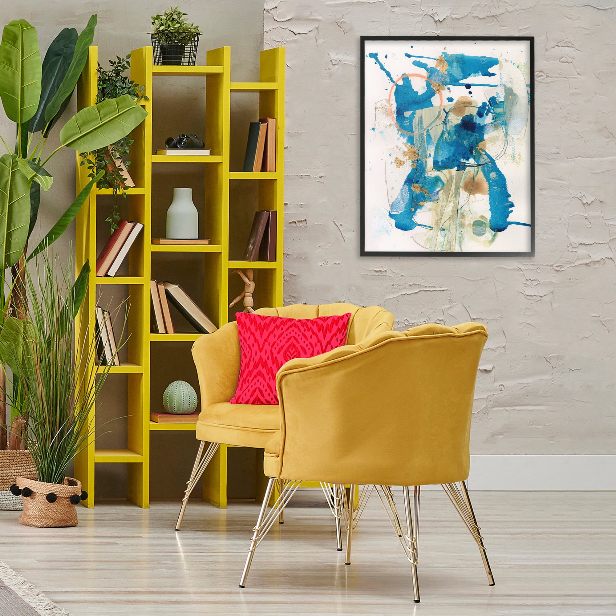 Stupell Industries Blue Chaotic Splash Abstract Painting Black Framed Art Print Wall Art, 24 x 30