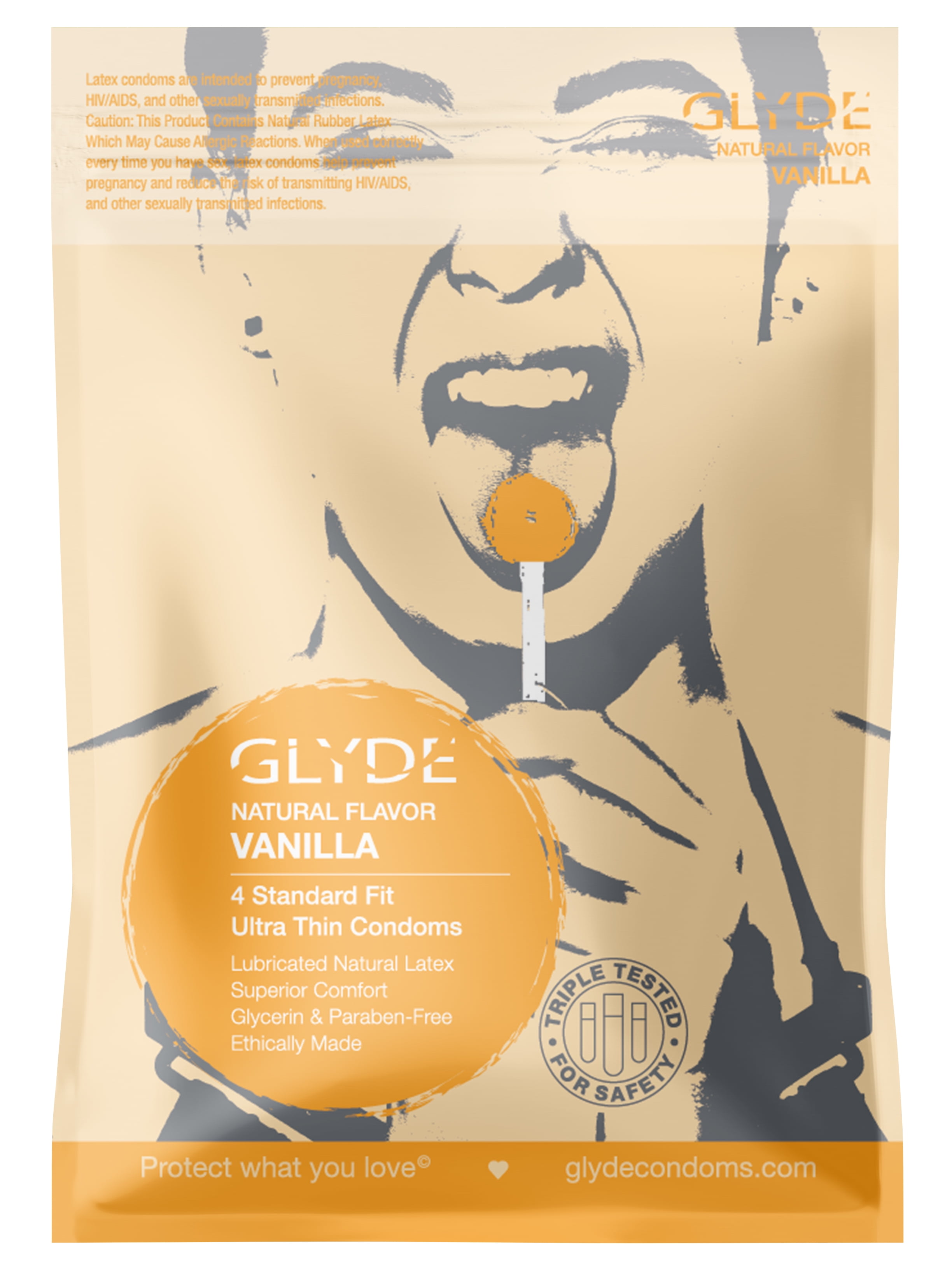 GLYDE ULTRA Organic Vanilla Flavored Medium Non-toxic Condoms