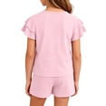 thumbnail image 4 of Grblisyd Girls Summer Outfits 2 Piece Outfits Ruffle Short Sleeve Button Down Shirts and Elastic Waist Shorts Set Kids Clothes with Pockets, 4 of 5