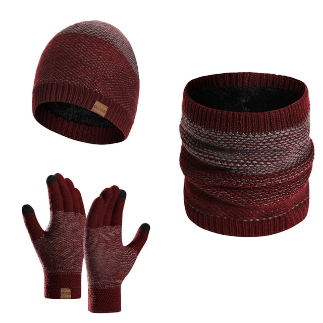 Wine Wine Color Knitted Winter Accessory Set Made From High-Quality Acrylic Yarn For Comfortable And Cozy Wear In Low Temperatures
