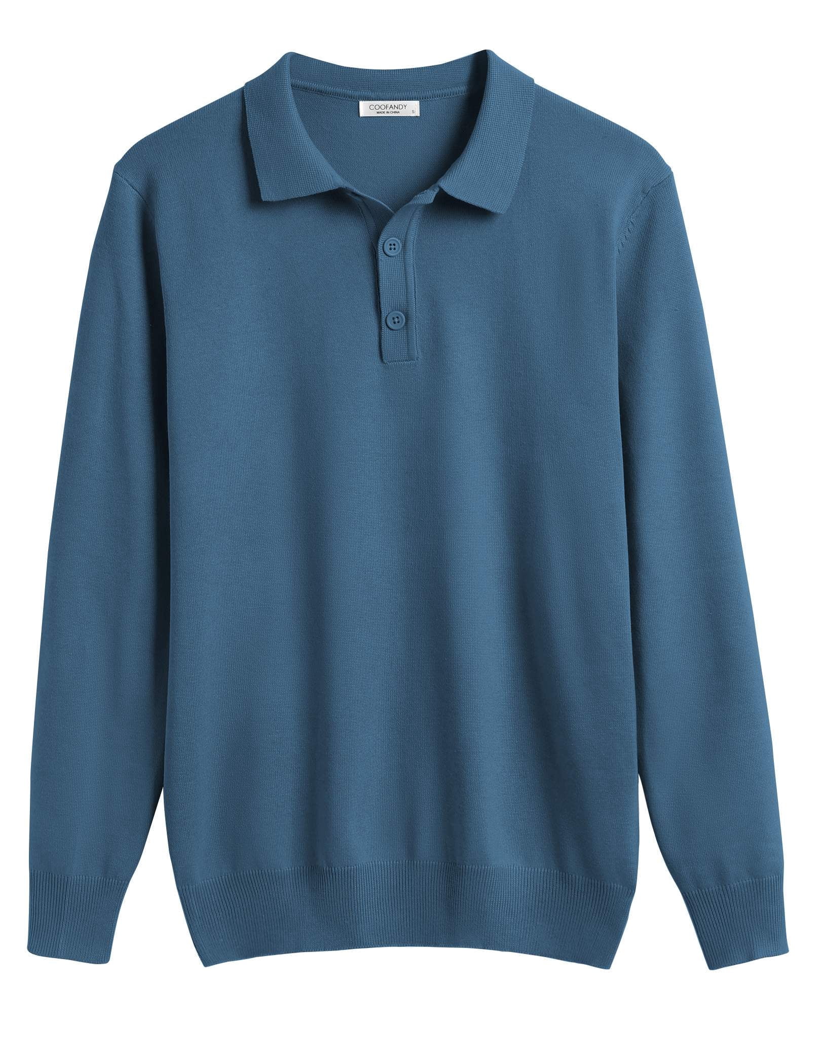 COOFANDY Mens Knit Polo Shirts Casual Long Sleeve Classic Polo Shirts Button Down Golf Shirts Cream