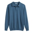 thumbnail image 3 of COOFANDY Mens Polo Shirts Quarter Neck Pullover Long Sleeve Knit Lightweight Sweater Denim Blue, 3 of 10