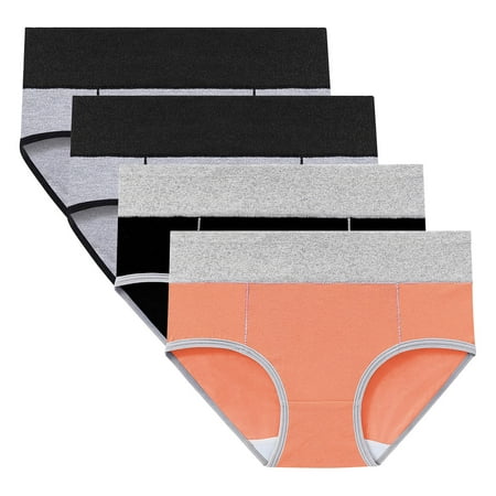 jobturf 4PC Women s Cotton Underwear High Waist Stretch Briefs Soft Underpants Ladies Full Coverages Panties Patchwork Soft Panty