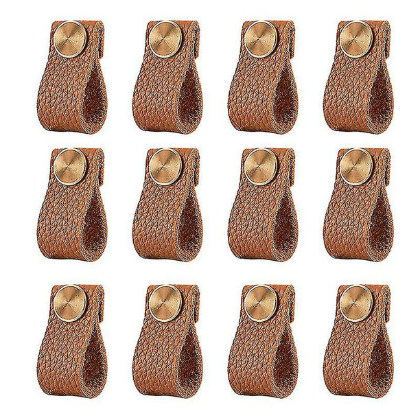 Tirador de cajón de cuero, 12 paquetes de pomos de tocador de cuero