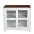 thumbnail image 2 of Dan 37 Inch Accent Storage Cabinet, Window Pane Sliding Door, Brown, White - Saltoro Sherpi, 2 of 5