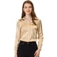thumbnail image 1 of Allegra K Blusa De Satén Con Cuello En V Para Mujer, Manga Larga, Con Botones, Para Trabajo Y Oficina Marrón dorado S, 1 of 4