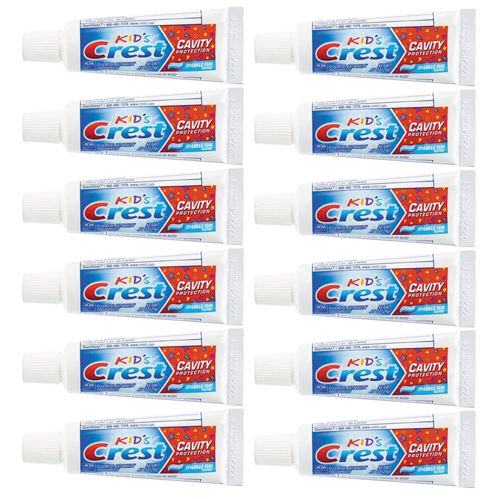 Crest Cavity Protection Toothpaste Kid's Sparkle Fun with Fluoride Travel Size Anticavity Paste .85 Ounce (12 pk)