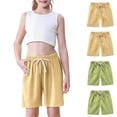 thumbnail image 4 of 4 Pack Kids Shorts Cotton Linen Elastic Waist Drawstring Solid Color Pants Summer Casual Sports Outfits (3 Years, 2*Yellow,2*Green), 4 of 9