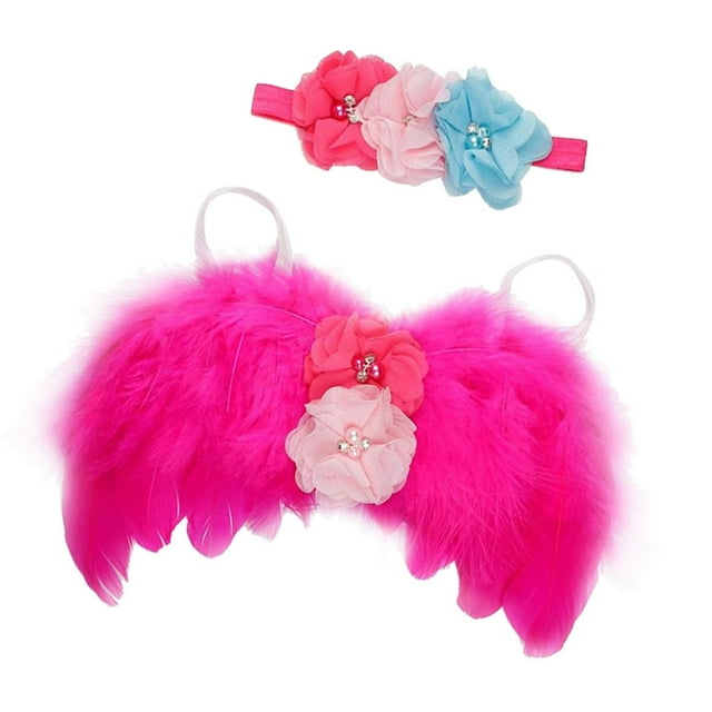 Alas de Ángel de Plumas Soledad Disfraz con Cinta de Cabello de Flores Foto Prop para Bebé