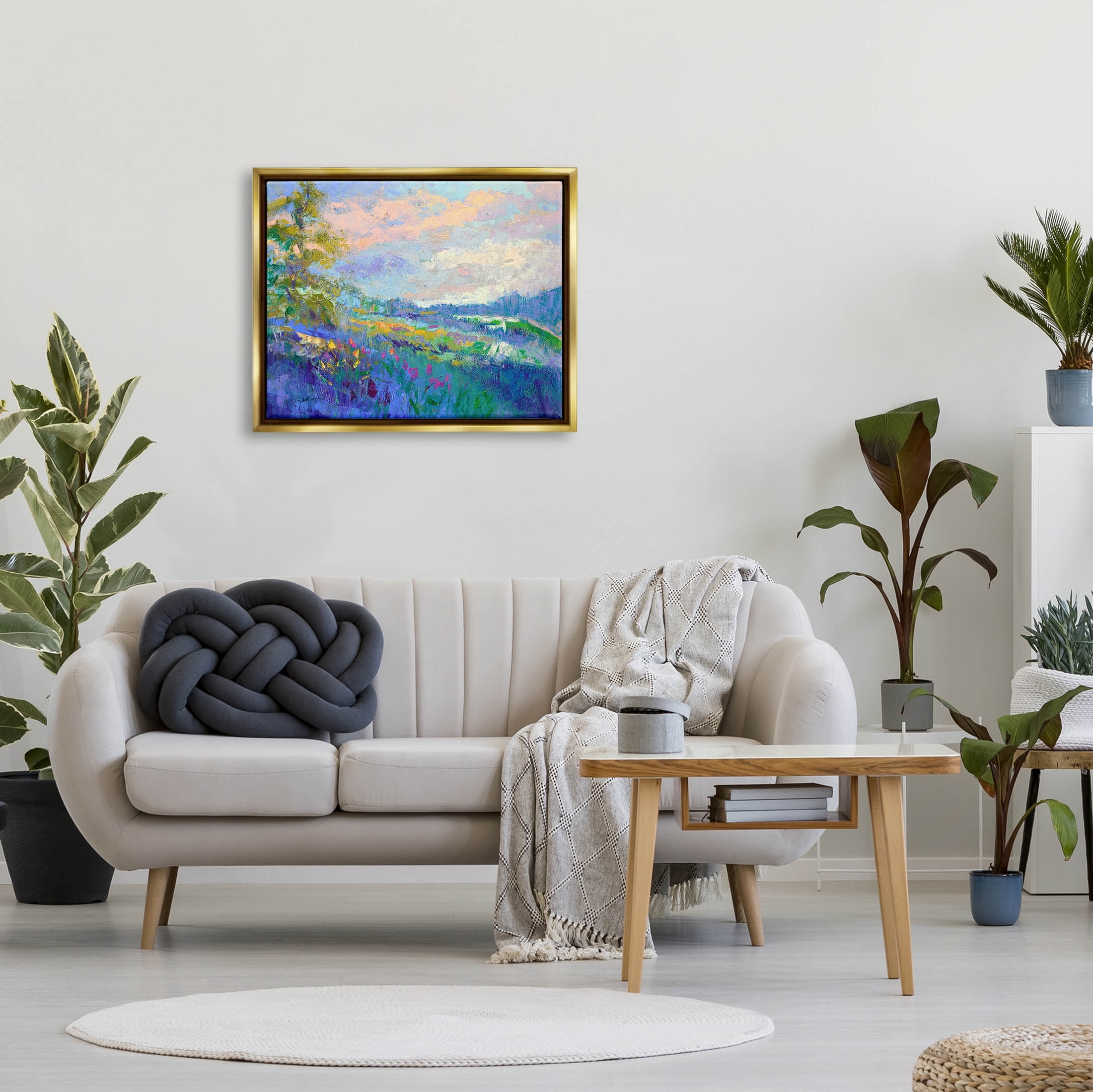 Stupell Industries Modern Hill Woodland Landscape Painting Metallic Gold Floating Framed Canvas Print Wall Art, Design by Dorothy Fagan