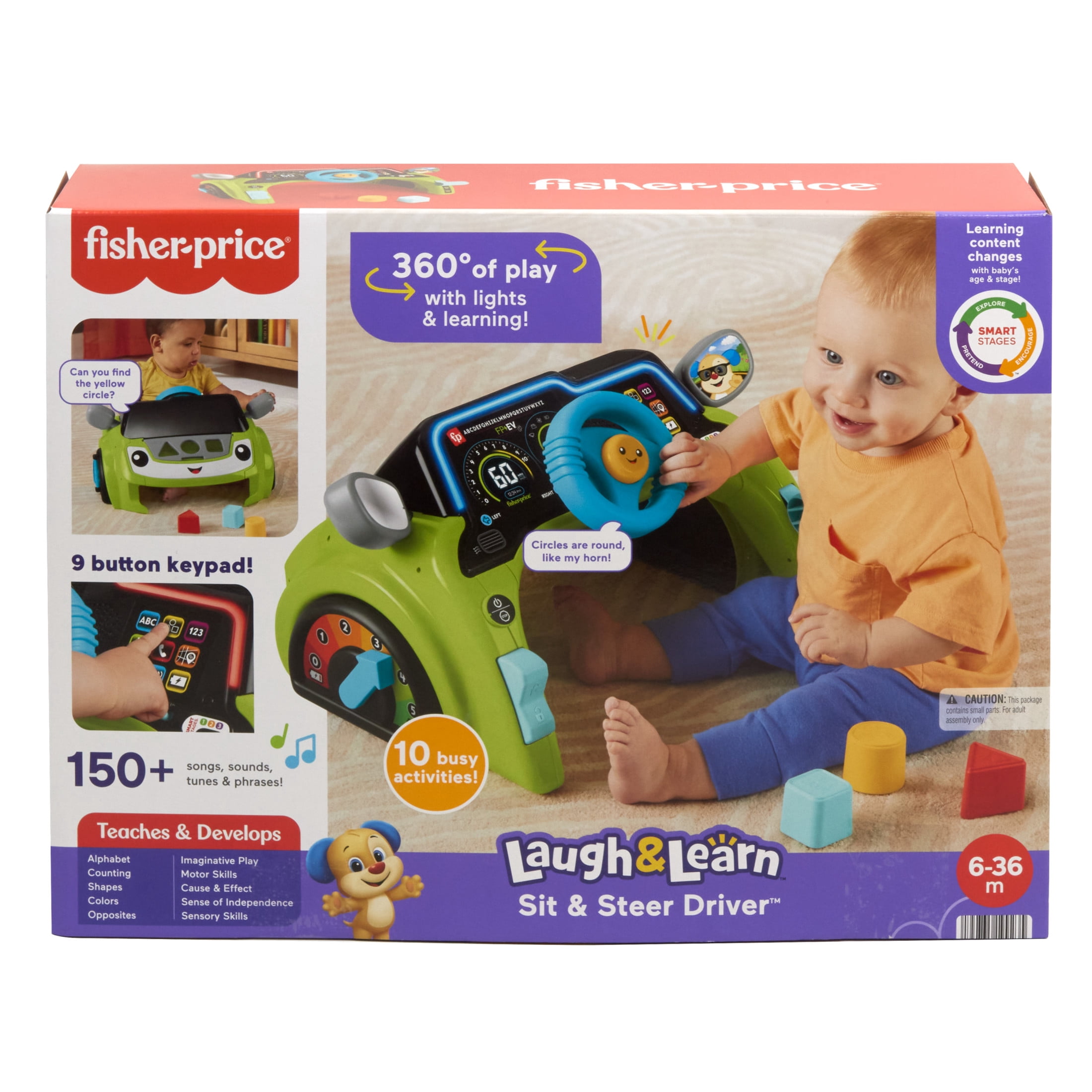 Fisher-Price Laugh & Learn Sit & Steer Driver Learning Toy for Infants & Toddlers