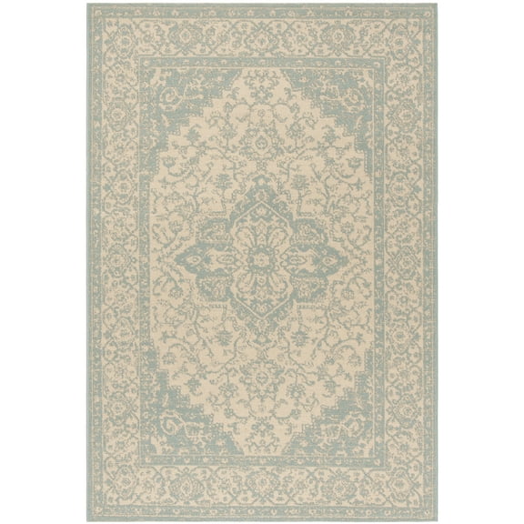 Safavieh Beach House Mai Traditional Outdoor Area Rug, Cream/Aqua, 5'3" x 7'6"