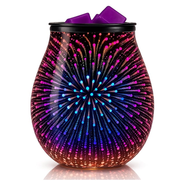 Calentador eléctrico de cera derretida Leyoue 3D Glass Fireworks, 7 colores