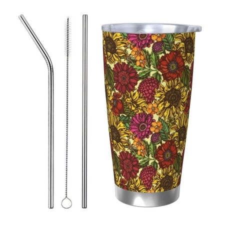 

Matuu Sunflower for 20oz Durable Thermal Cups Keep Drinks Cold and Hot Insulated Car Mug with Lid-Straw Three-piece Set