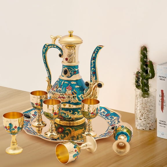 Turkish Tea Set Vintage Coffee Set W/ Pot  6 Cups for Wedding Christmas Birthday