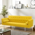 thumbnail image 3 of Modern Velvet Futon Sofa Beds, Upholstered Convertible Sofa Couch with 2 Pillows Removable Square Armrests for Living Room, Small Space, Apartment, Yellow, 3 of 7