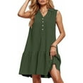 thumbnail image 2 of OSOLU Women Casual V-Neck Sleeveless Dress Button Front Solid Color Everyday Summer Spring Basic Dresses Lovely Sundress Wedding Guest Dress, 2 of 5