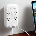 thumbnail image 4 of Hyper Tough USB Outlet Extender with 6 Outlets and USB Ports, 900J Surge Protector, White, 4 of 11