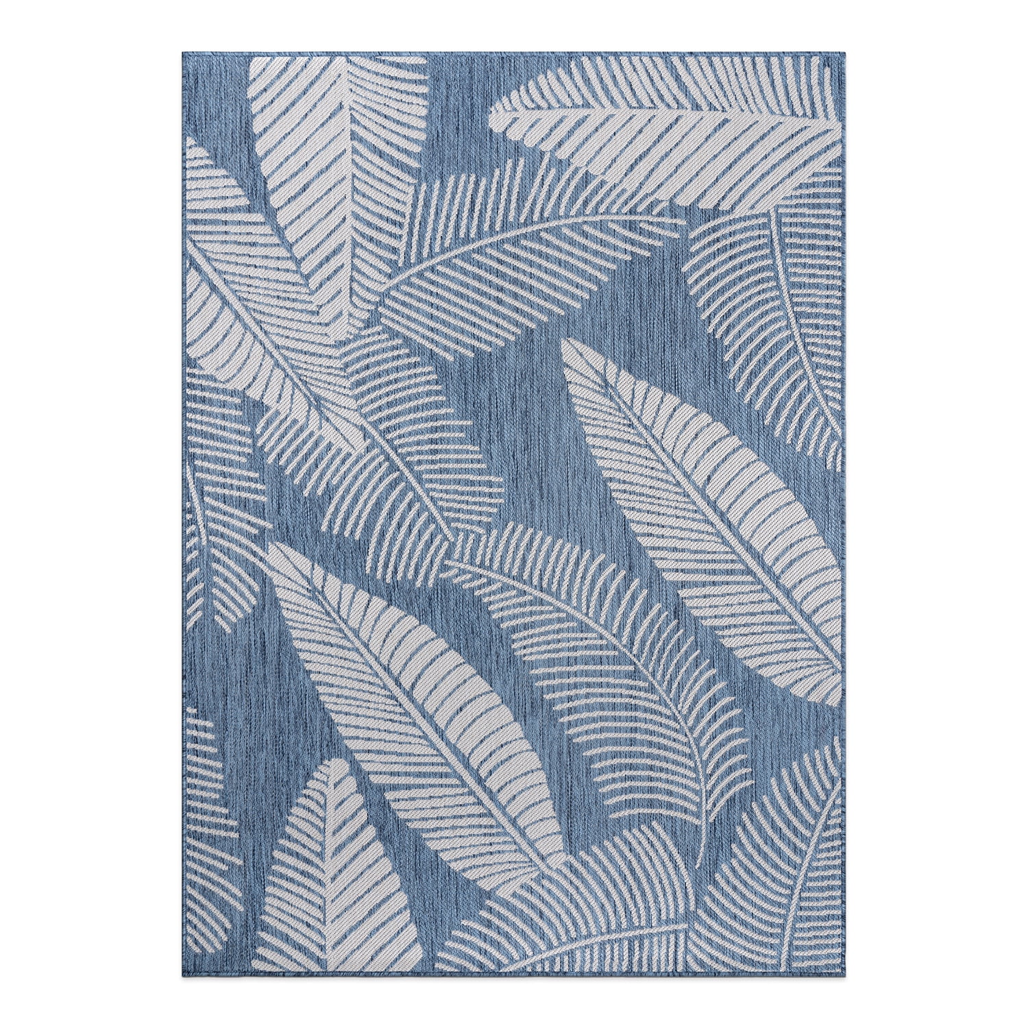 World Rug Gallery Distressed Palm Leaves Textured Flat Weave Indoor/Outdoor Area Rug - BLUE 5' X 7'