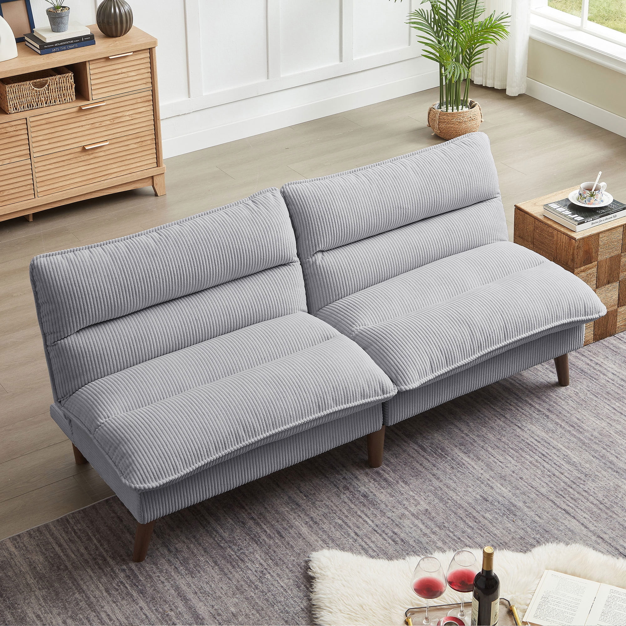 Pingliang Home 72" Futon Convertible Sofa Bed,Modern Linen Loveseat Sleeper Sofa Couch for Living Room Apartment Dorm Bedroom Office Studio,Light Gray