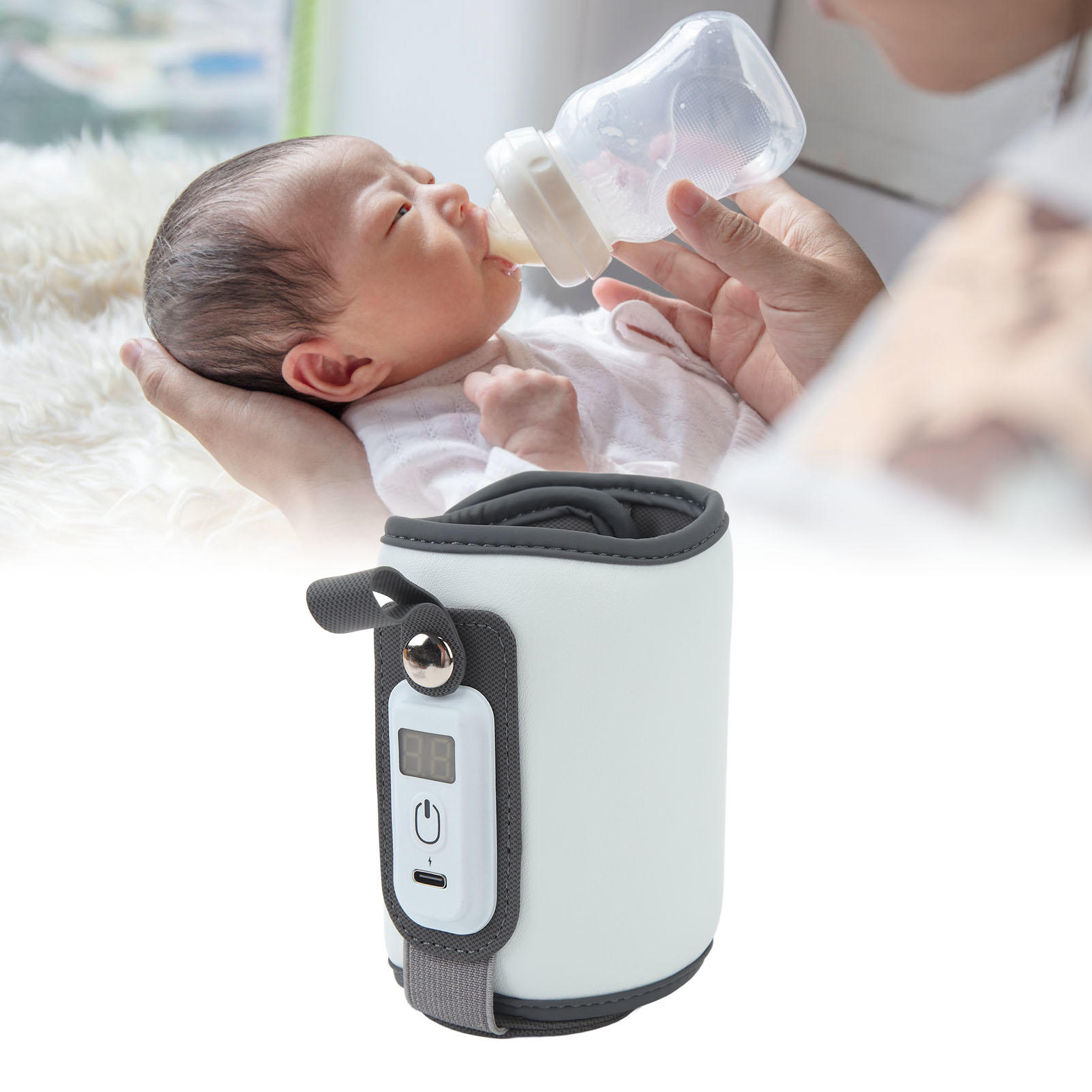 LAZIOEGR 5‑Temp USB‑Powered Portable Baby Bottle Warmer with LCD Display, 24‑Hour Heat Retention, 38‑52°C Settings